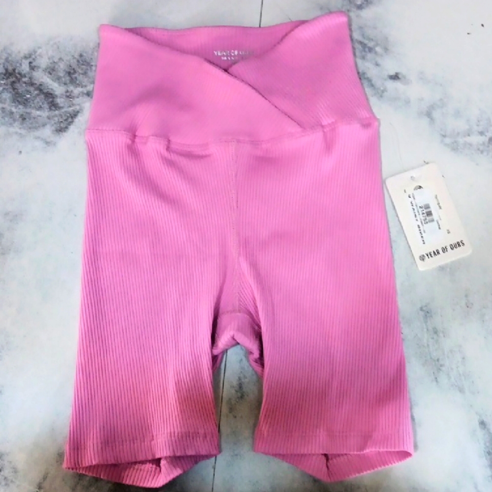 Year of Ours Pink Ribbed Athletic Bike Shorts